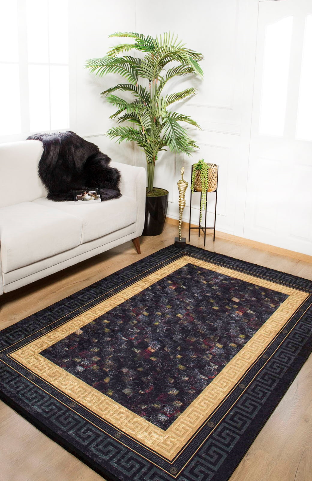 BESPOKY Modern Area Rug,Home Decor Carpet,Rectangle Room Carpets,Black
