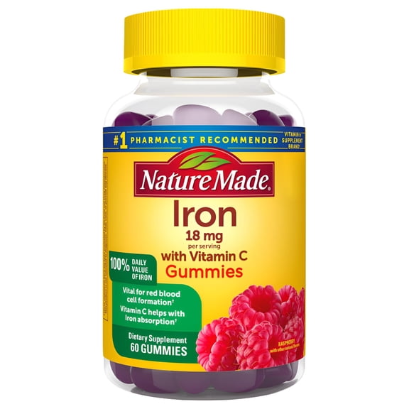 Nature Made Iron 18 mg Per Serving with Vitamin C Gummies, Dietary Supplement, 60 Count