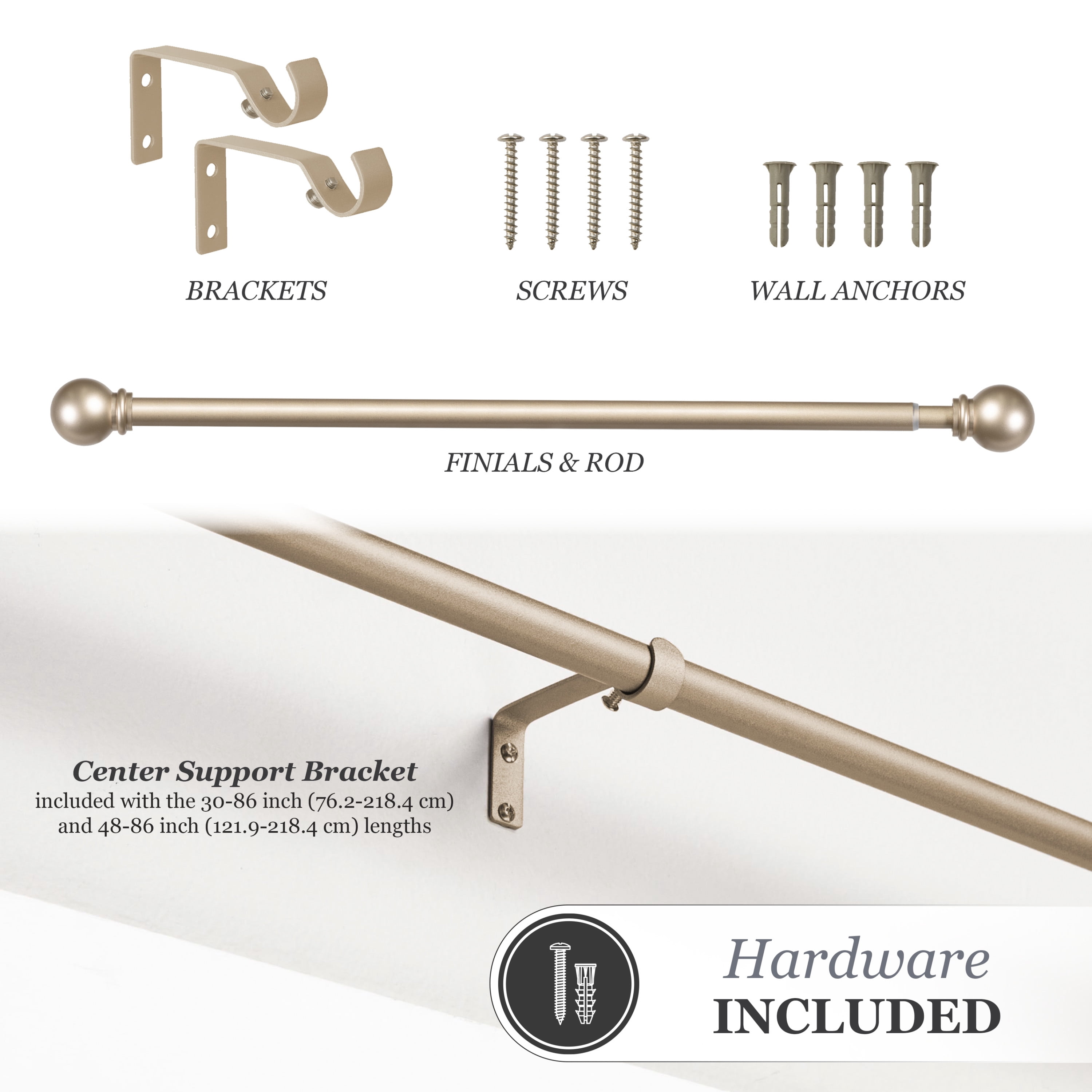 Kenney® Chelsea 5/8" Standard Decorative Window Curtain Rod, 48-86", Soft Brass