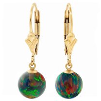 Aurora: 8mm Black Synthetic Opal Ball Lever Back Earrings 14-20 Gold Filled