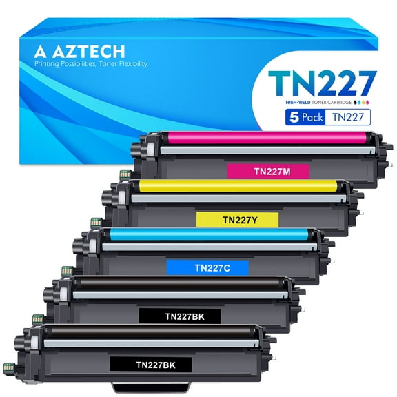 A Aztech 5-Pack Compatible Toner Cartridge for Brother TN227 TN-227 MFC-L3770CDW HL-L3270CDW HL-L3210CW HL-L3290CDW MFC-L3710CW (2*Black,Cyan,Magenta,Yellow)