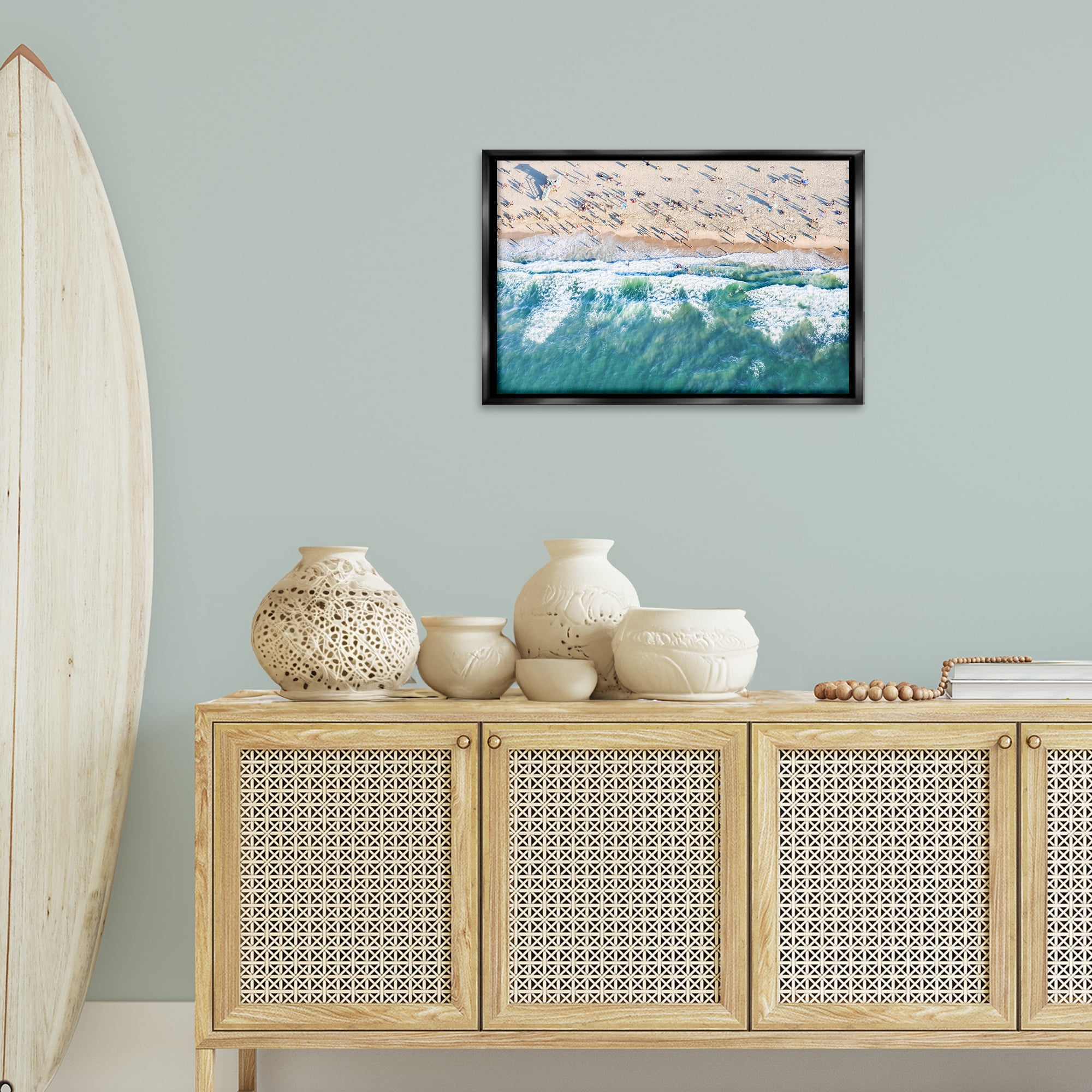 Stupell Industries Aerial Tide Beach Foam Nautical & Beach Photography Black Floater Framed Canvas Art Print Wall Art, 25 x 17