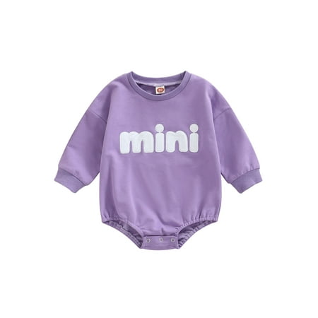 

Bagilaanoe Newborn Baby Girl Boy Oversized Sweatshirt Romper Long Sleeve Bodysuit MINI Letter Embroidery Pullover 6M 12M 18M 24M Fall Tops
