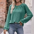 thumbnail image 6 of qILAKOG Womens Blouse Long Sleeve Summer Solid Slim Cute Tops Crewneck Slim Fit Tshirts Shirts Spring Tops Womens Fall Pullover Tops Ladies Fashion Casual T-shirt, Green&S, 6 of 7