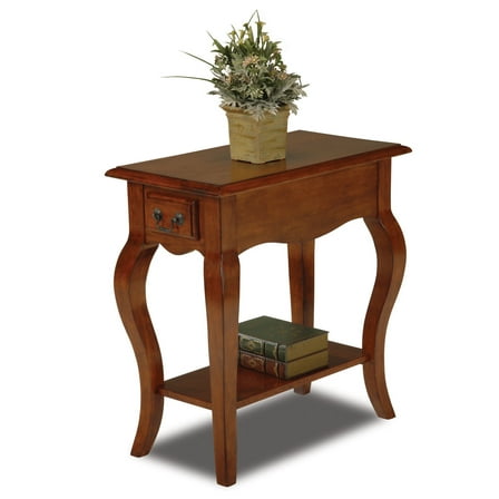 Leick Home 9018-BR One Drawer French Cabriole Leg Side Table with Shelf, Brown Cherry