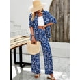 thumbnail image 6 of Womens Summer Print 2 Piece Pajama Sets Short Sleeve Button Down Outfit Long Pants Sleepwear Set Navy Blue M, 6 of 9