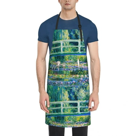 

Adjustable Pocket Monet Water Lily Pond Women s Apron Men s Waterproof Apron Kitchen Chef Cooking Barbecue