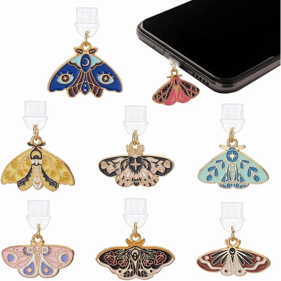 Dust Plug Charms Bulk Butterfly Flower Mushroom Astronaut Type-C Charging Port Charm Cell Phone Charm Plug Cover Plastic Dust Plugs with Alloy Enamel Charms USB C Port Cap Protector Pendant DIY