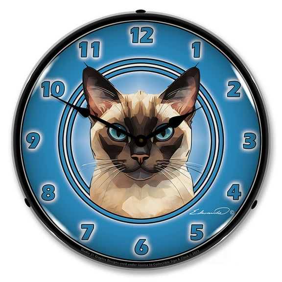 Collectable Sign and Clock Siamese Cat LED Lighted Premium Wall Clock