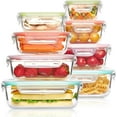 thumbnail image 1 of Recipientes de vidrio para almacenar alimentos con tapas: paquete de 8, 15 y 18, cajas bento herméticas para sobras y picnics, 1 of 7