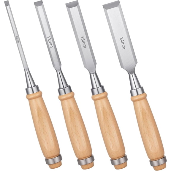 4 Piece Wood Chisel, Professional Wood Woodworking Tools Set, Bevel Edge Chisel Set