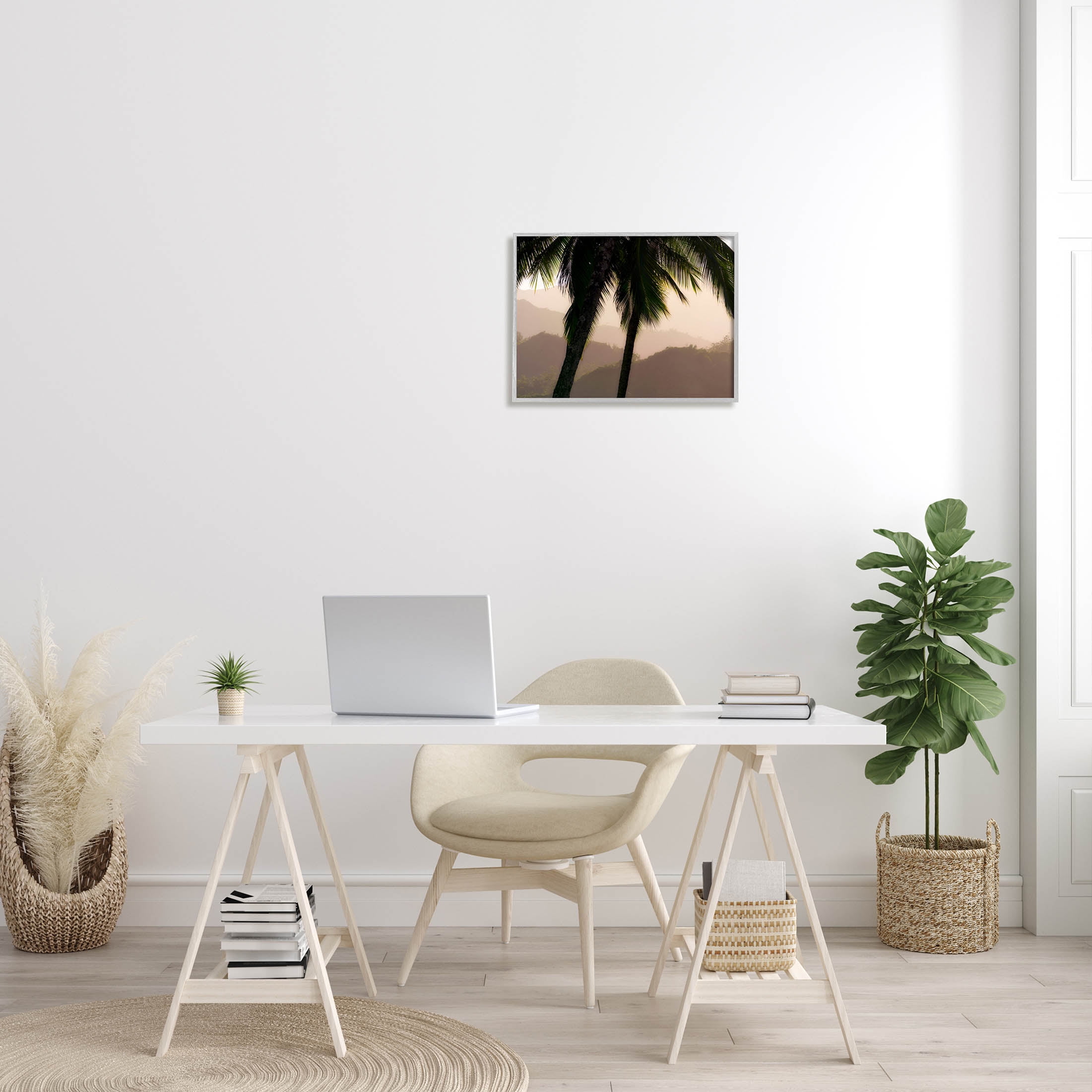 Stupell Industries Tropical Overhanging Palms Distant Land Photograph Gray Framed Art Print Wall Art, Design by Dennis Frates