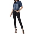 thumbnail image 3 of INSPIRE CHIC Women's Denim Jacket Short Puff Sleeves Turndown Collar Jean Jacket XS Blue, 3 of 7