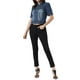 thumbnail image 2 of Chaqueta de mezclilla para mujer INSPIRE CHIC, con mangas cortas abullonadas, cuello de solapa, chaqueta de jeans azul XL, 2 of 6