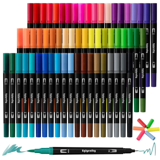 Plumones para colorear Eglyenlky de 60 puntas dobles con brocha para adultos con estuche