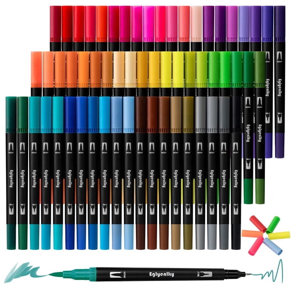 Plumones para colorear Eglyenlky de 60 puntas dobles con brocha para adultos con estuche