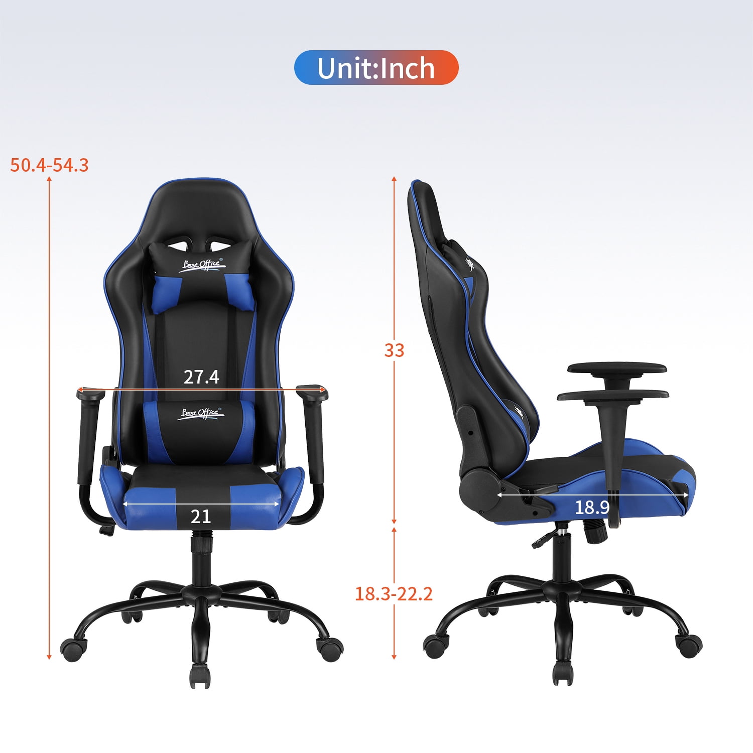 BestOffice Ergonomic Gaming Chair, Lumbar Support, Rolling Swivel for Men, Women(Blue)