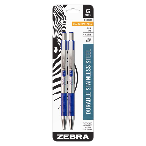 Zebra Pen G301 gel retractable pen, 0.7mm, blue ink, 2pack Walmart