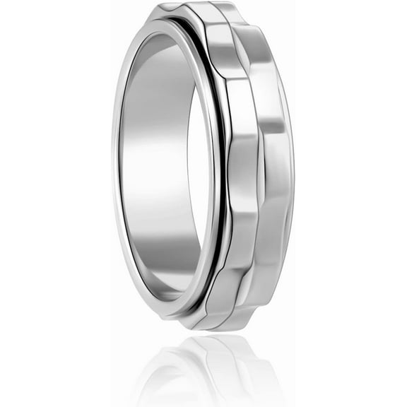 Fidget Rings For Anxiety For Women, Spinning Anxiety Ring Stainless Steel Fidgets Two Gear Fidget Ring High Polish Anxiety Ring for Women Men Wedding Band Gifts Jewelry Size 6-10