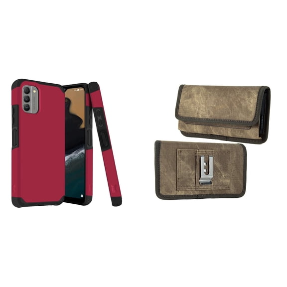 MK Armor Case for Nokia G400 5G and Horizontal Belt Holster (Magenta/Brown)
