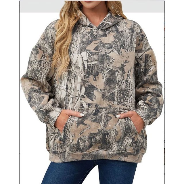 Sudadera con capucha deportiva de gran tamaño con estampado de hojas de arce y bolsillos para mujer nueva de otoño