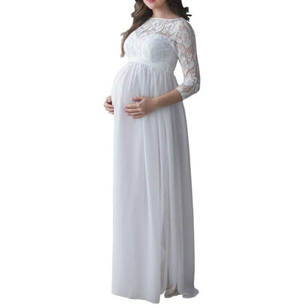 

TOPGOD Pregnant Women Lace Dress Maternity Maxi Gown Photography Clothes 3/4 Sleeve Wedding Party Dress
