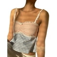 thumbnail image 2 of Biekopu Women Plaid Lace Trim Camisoles Spaghetti Strap Sleeveless Backless Summer Vests Crop Tops, 2 of 6