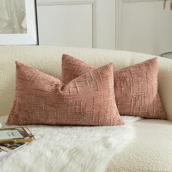 Eryueer Pack of 2 Solid Decorative Soft Chenille Dusty Pink Cushion Covers 30x50cm 12x20 Inch Lumbar Accent Solid Throw Pillow Case Soft Cozy Luxury Pillow Covers for Sofa Couch Bedroom