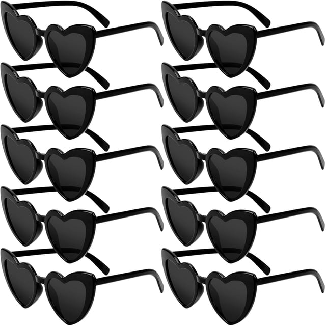 10 Pares lentes para fiesta, Lentes en Forma de Corazon Vintage Heart Sunglasses,Negro