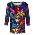 thumbnail image 5 of Mceream 3/4 Sleeve Mardi Gras Outfit for Women Mask Print 3/4 Sleeve Tops Orleans Carnival Party Shirt Tee Crewneck T-Shirts Funny Graphic Blouse plus size Multicolor XXXXXL, 5 of 6