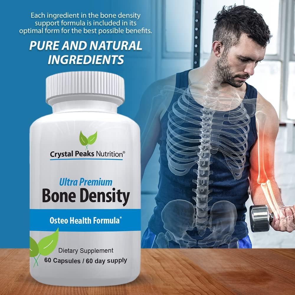 Calcium Carbonate with Vitamin K2 and D3 Cholecalciferol Supplement - Promotes Bone Density, Strength and Health - Crystal Peaks Nutrition. 60 Capsules