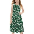 thumbnail image 6 of Spazoro Little & Big Girls A-Line Dress, Sleeveless Floral Print Crew Neck 2025 New Style Summer Dresses for Child Girls Green Size 5 T, 6 of 7