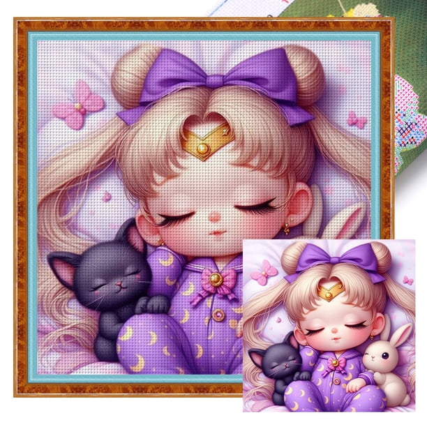 Kit Punto Cruz para Niña Bordado Con Hilo Algodón Ecológico 11CT Arte 40x40cm