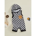thumbnail image 4 of Musuos Baby Boys Hooded Jumpsuit 3M 6M 12M 18M Checkerboard Pocket Sleeveless Hoodies Romper Summer Clothes for Infant, 4 of 10