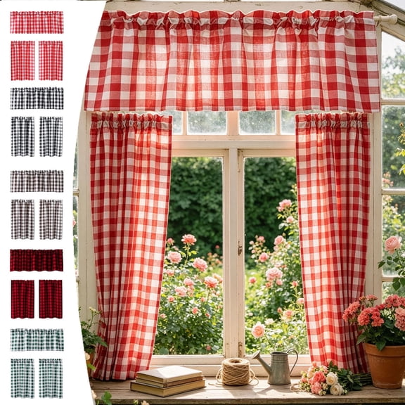 Kitchen Window Curtain Set, 3pcs Cafe Curtains with Valance and Two Tier Panels, Light Filtering Thermal Drapes for Basement, Bathroom, Laundry Room and Dining Area Decor, Beige
