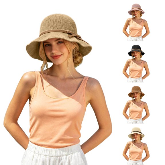 Elegant Ladies Sun Hat Bow Decor Anti‑UV Wide‑Brim Cap Soft Fold‑able Lightweight Spring Vacation Daily‑Wear Headwear
