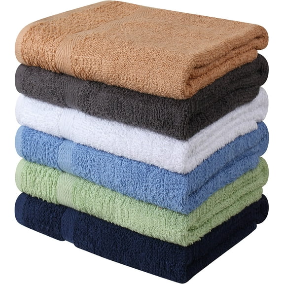 100% Cotton Bath Towel Set 6 Pack, Quick Dry Super Absorbent Lightweight Bath Towels, 27x54 Inches Soft Premium Towels for Bathroom Gym Hotel Spa, Multicolor Set of 6