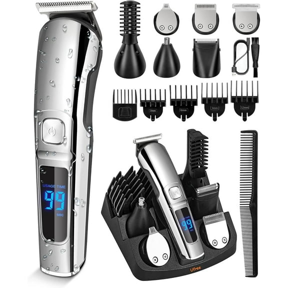 Ufree Beard Trimmer for Men, Waterproof Electric Razor Hair Trimmer, Cordless Hair Clippers Shavers for Men, Mens Grooming Kit for Nose Mustache Body Facial, Gifts for Men Husband Father