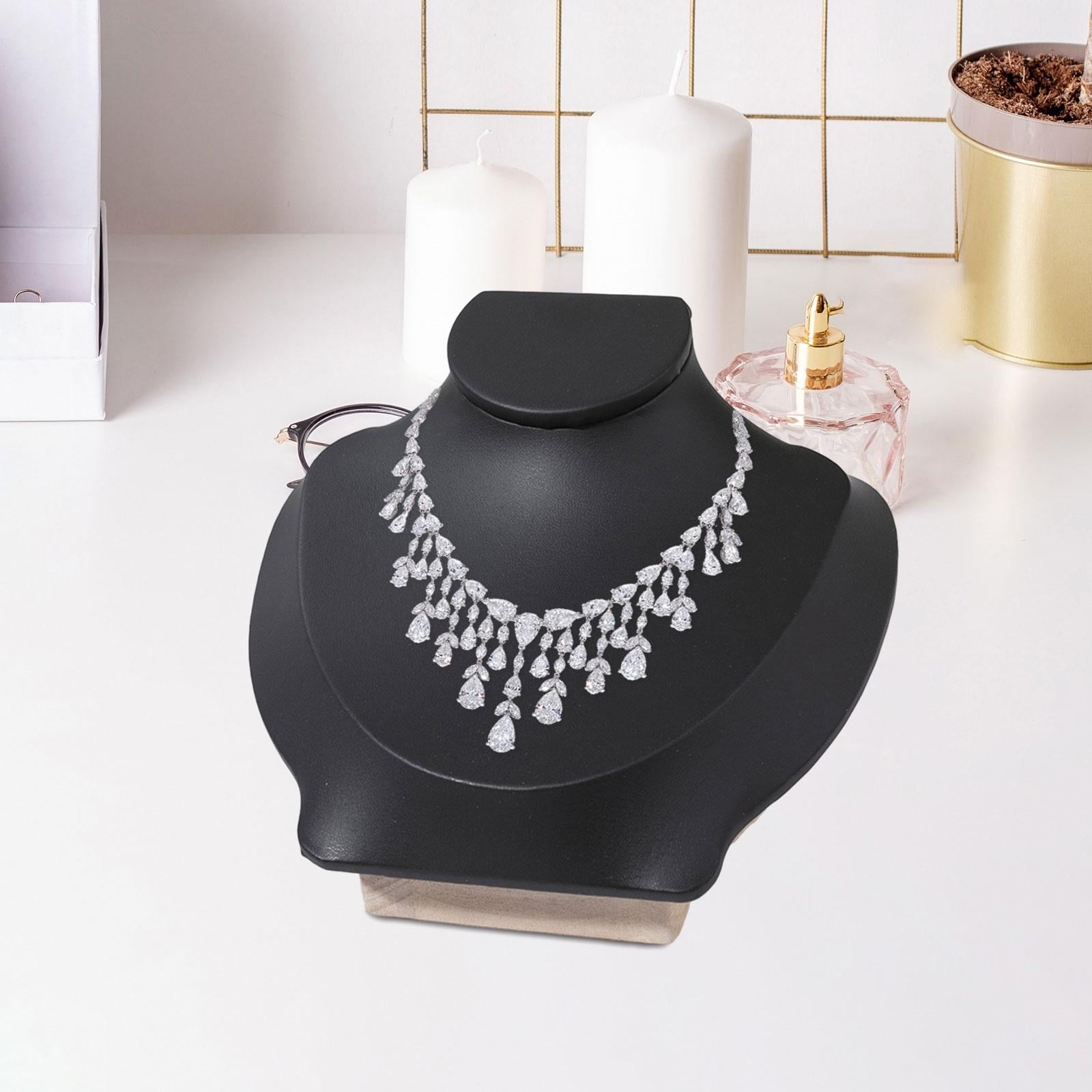 Milageto Jewelry Bust Wood Display Necklace Mannequin for Retail Stores Women Bedroom Black