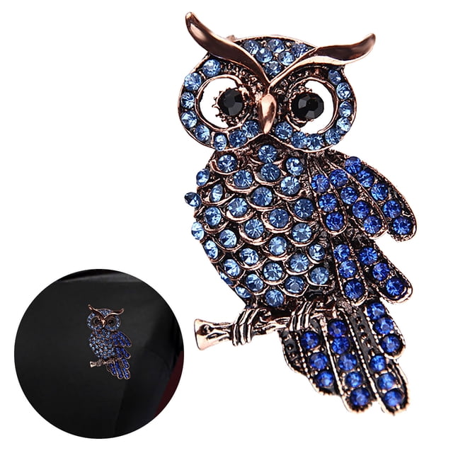 Exquisite Rhinestone Alloy Animal Jewelry Brooch Owl Design Lapel Pin for Men