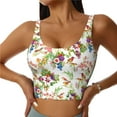 thumbnail image 2 of Haiem Wild Exotic Birds And Flowers Pattern Womens Sports Bra - U Neck Padded Low Impact Yoga Bra Workout Crop Top Gym Moisture-Wicking Workout Vest -Small, 2 of 9
