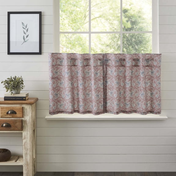 VHC Brands Kaila Country Cottage Vintage Floral Kitchen Curtain Tier Set of 2 24Lx36W