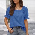 thumbnail image 3 of Camisetas De Mujer Camiseta de verano para mujer Camisetas sueltas de cuello cuadrado para fiesta (Azul M) Ygjytge para Mujer Azul T L, 3 of 6