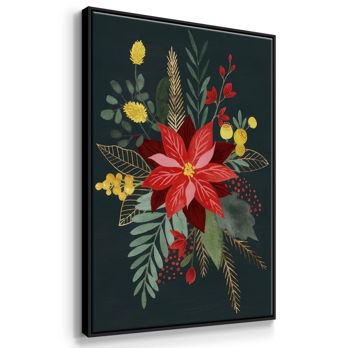 Bright Christmas Night Collection B - Framed Gallery Wrapped Holiday Canvas - 25 x 37 - Black Frame