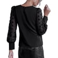 thumbnail image 2 of Defitshape Women's Long Sleeve Blouse Shirt Soft Button Chiffon Sheer Cool Loose Crew Neck Summer Casual Tops Black Large, 2 of 4