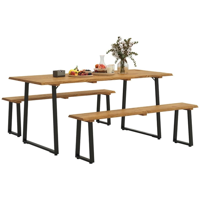 Outsunny Picnic Table and Bench Set for 6 Persons with 2" Umbrella Hole