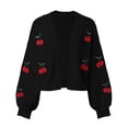 thumbnail image 4 of SRZYMJ Women's Cherry Cropped Cardigan Sweaters Open Front Long Sleeve Cute Knit Short Cardigan Trendy, 4 of 6