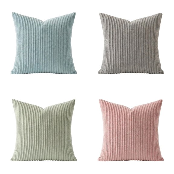 NovaStitch Vertical Striped Corduroy Throw Pillow Cover 20x20 Inch Solid Color Textured Decorative Square Cushion Case with Hidden Zipper for Sofa Couch Bedroom Home Decor