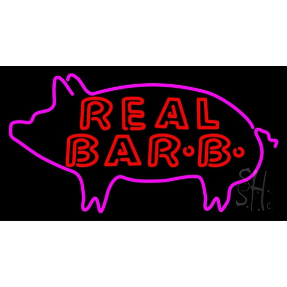 Real Bar B Q LED Neon Sign 20 x 37 - inches, Black Square Cut Acrylic Backing, with Dimmer - Bright and Premium built indoor LED Neon Sign for restaurant window and interior decor.