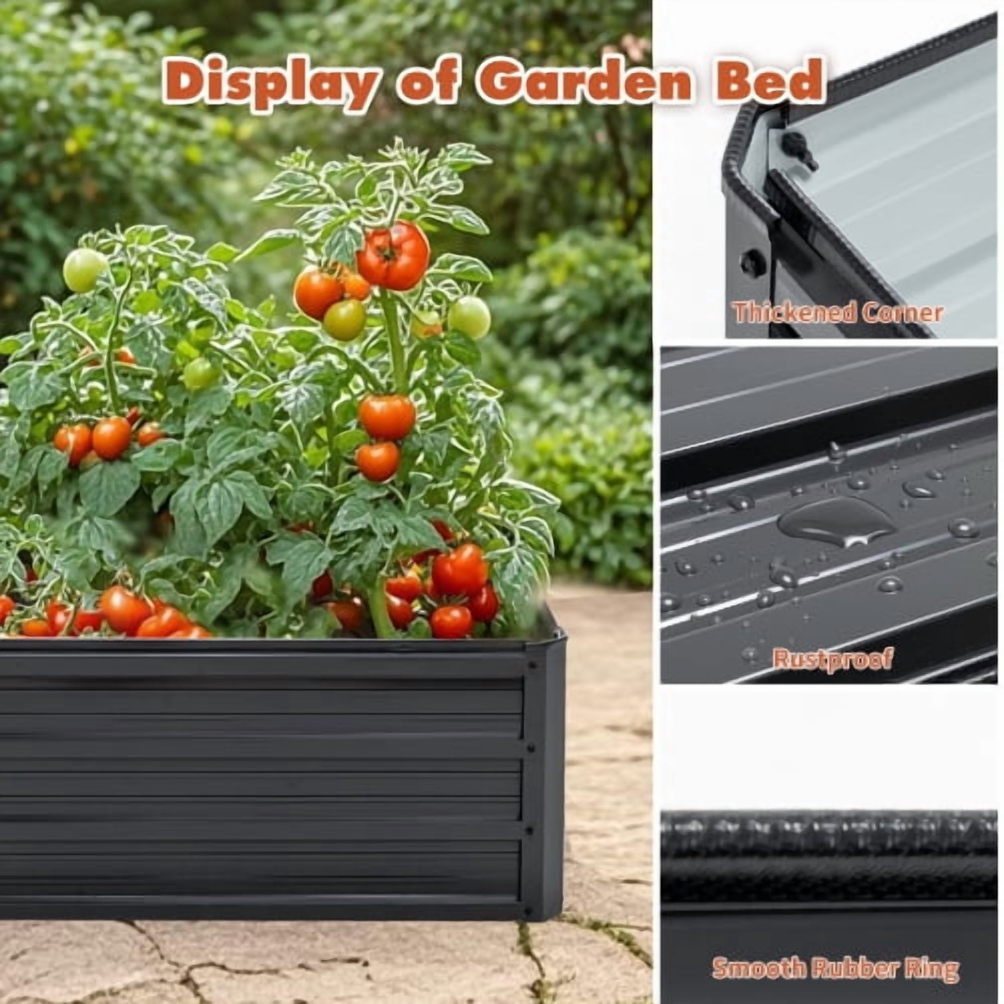 NAWAY 4'x3'x2' Galvanized Steel Metal Raised Garden Bed Kit, Outdoor Planter for Flowers, Vegetables & Herbs, Black